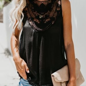 Lace accent light weight tank with cut outs